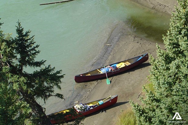 Two Canoes Left on the Shore of Athabasca River
