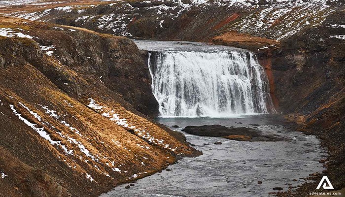 Thorufoss Waterfall in Iceland During Winter
