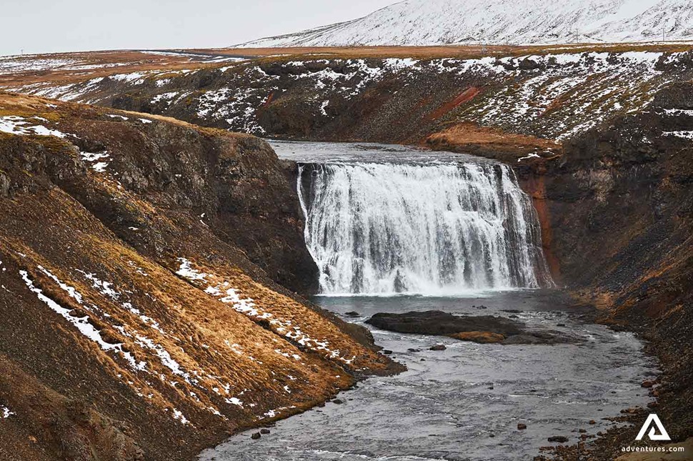 Thorufoss Waterfall in Iceland During Winter