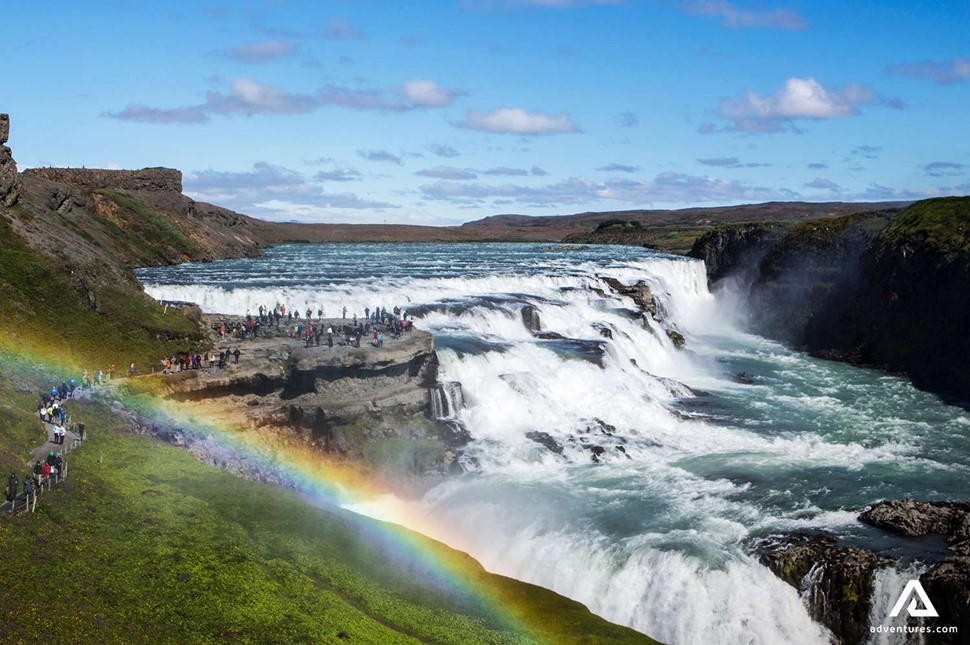 Rainbow At Gullfoss Waterfall in Summer