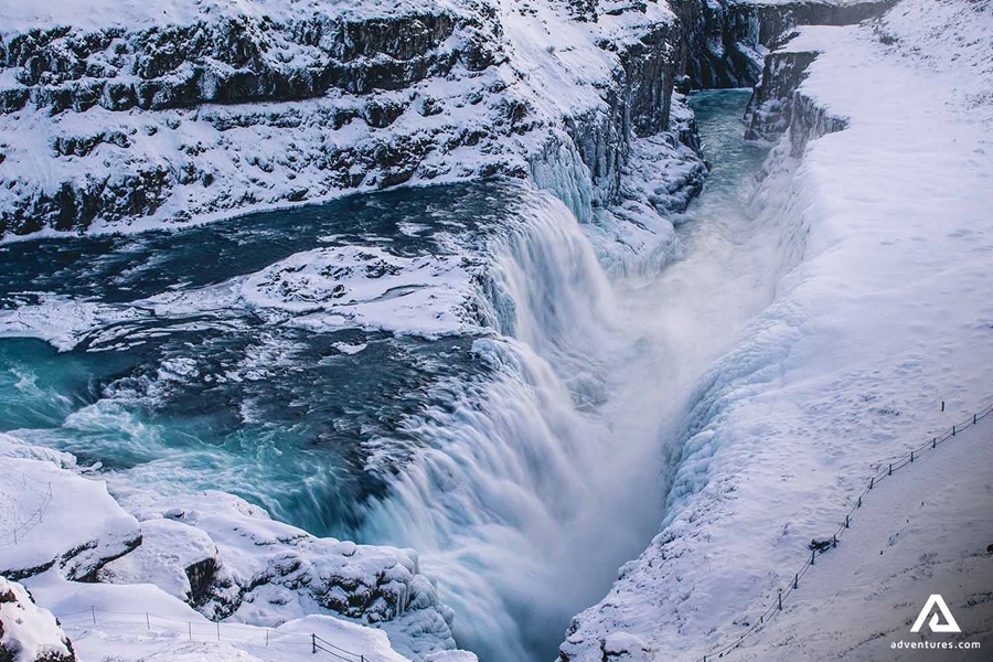 Gullfoss Waterfall from Above in Winter