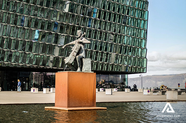 Musician Statue by Concert Hall in Reykjavik
