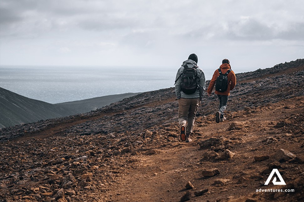 Two Men Hiking in Icelandic Fields