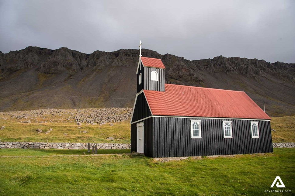 Black Church with Red Roof in Iceland
