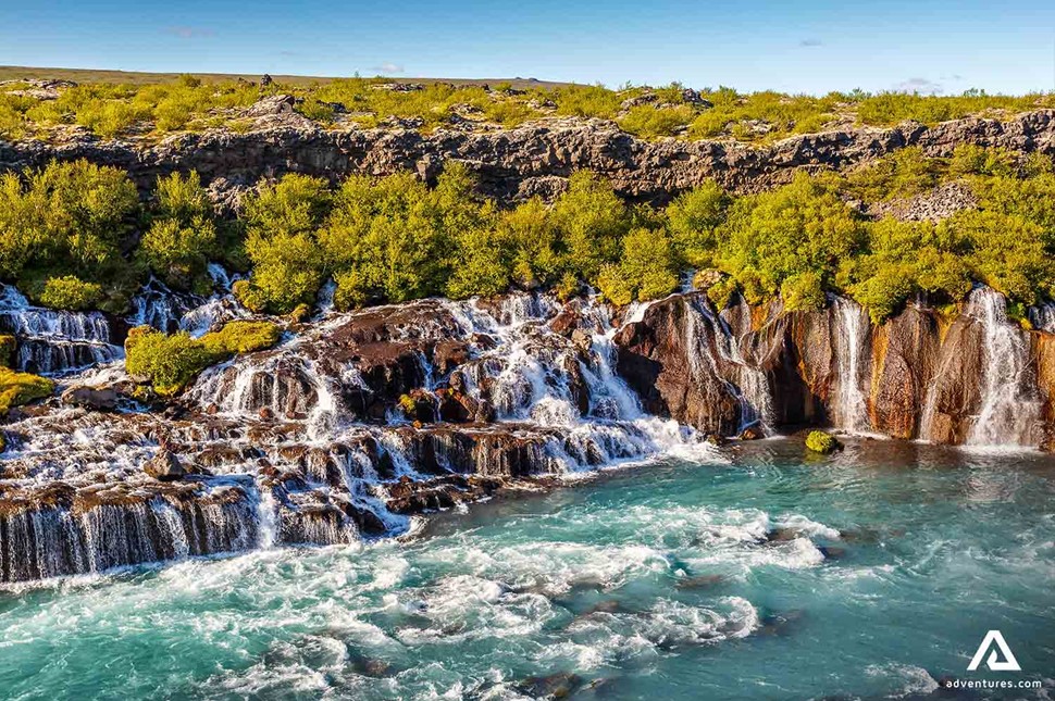 Hraunfossar Cascade Waterfall in Iceland