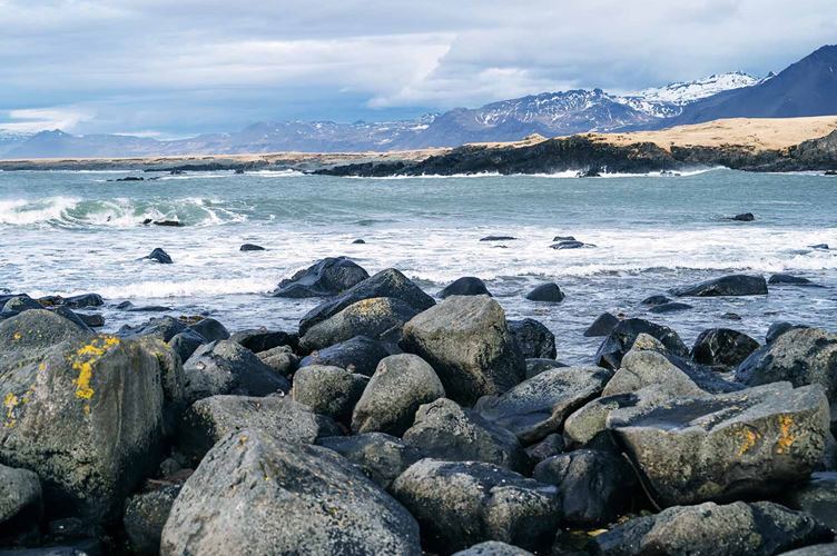 Ocean Waves On Ytri Tunga Beach  Yellow Sand in Iceland Ytri Tunga Beach