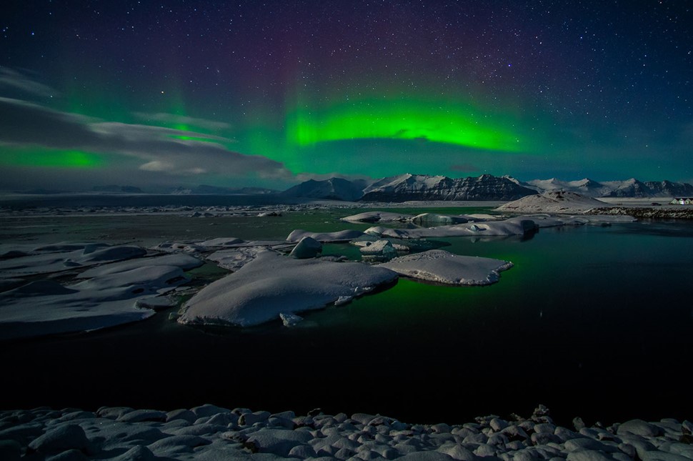 Northern Lights Over Glacier Lagoon in Iceland