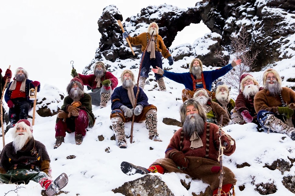 13 Yule Lads on a snowy mountain