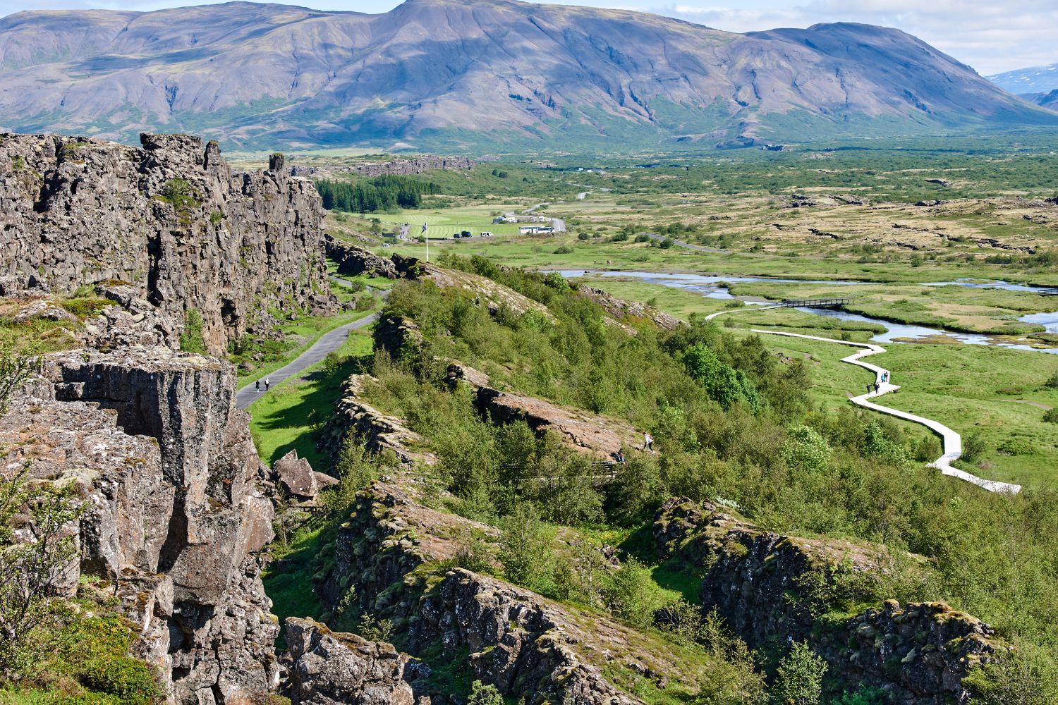 Rock walls of Almannagja in Thingvellir National Park, Iceland on a clear summer day