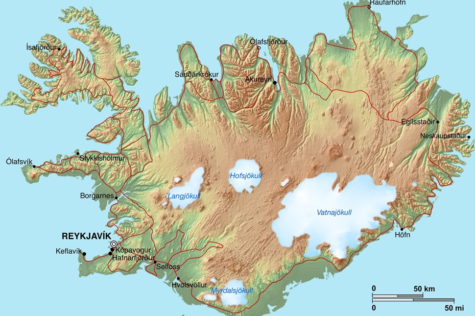 A map of the Ring Road in Iceland
