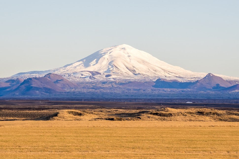 Snow-capped Hekla in daytime