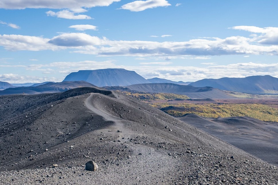 Landscape surrounding Hverfjall on bright day