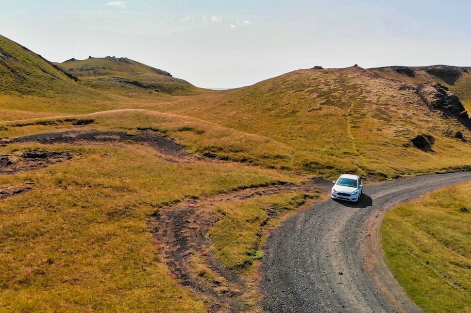 Car on road near Saxholl crater