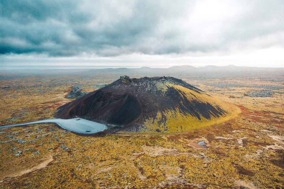 Saxholl crater aerial view