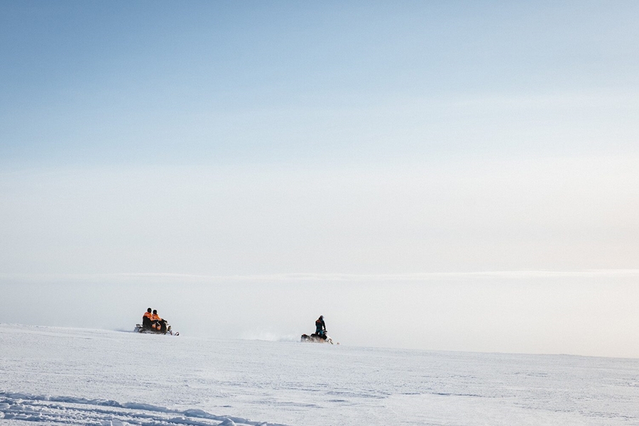 Snowmobiling on glacier in Iceland