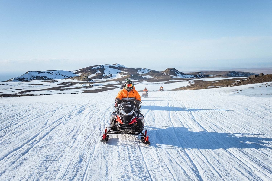 Snowmobiling tour on glacier