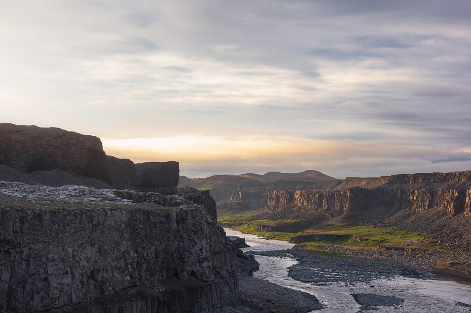 Iceland's Jokulsargljufur canyon in sunset 