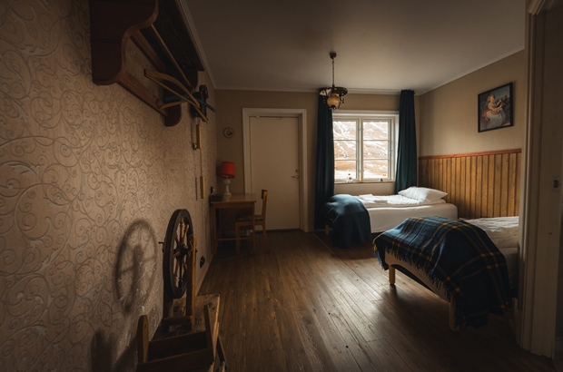 Cozy farm hotel bedroom in Iceland