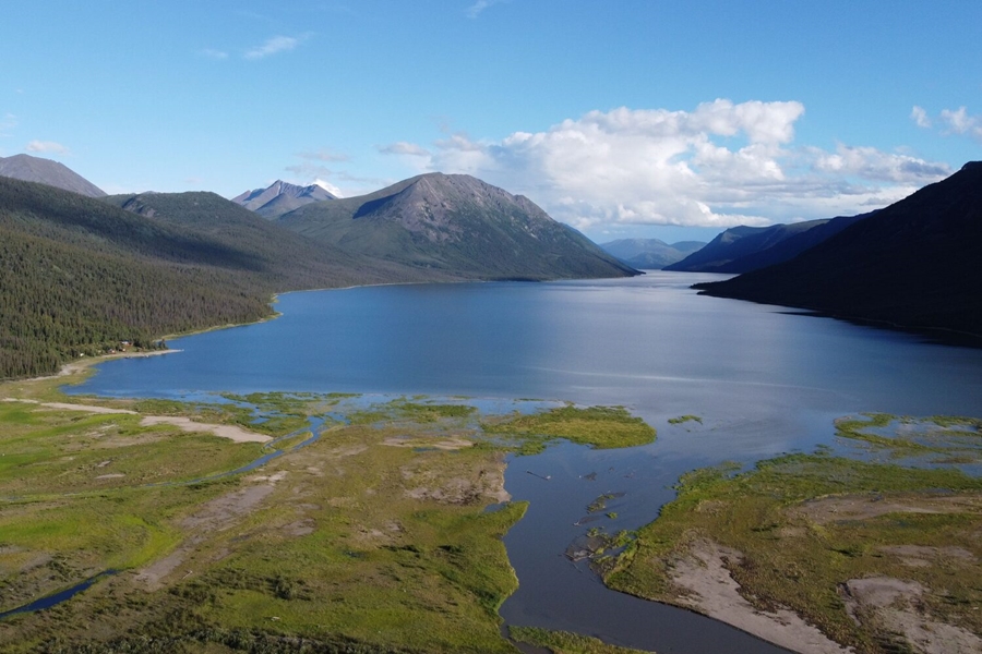 Aerial view of Kluane lake in Yukon