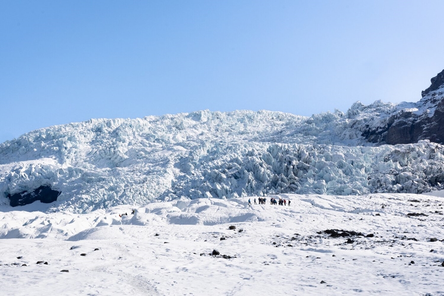 Guided glacier hiking tour on Vatnajokull glacier