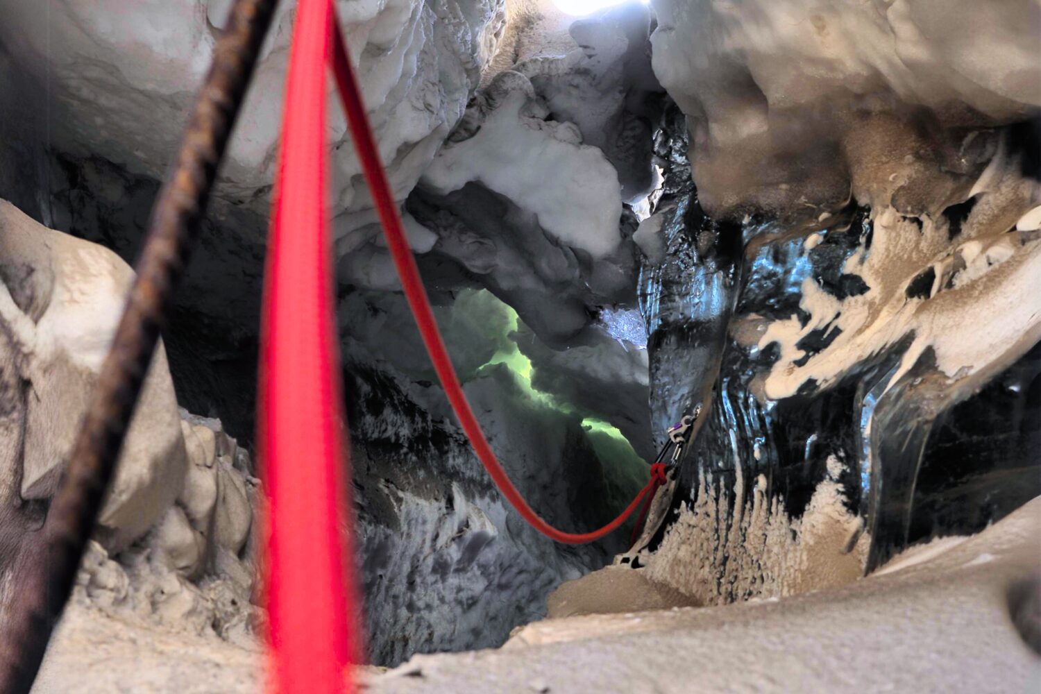 Red robe in ice cave