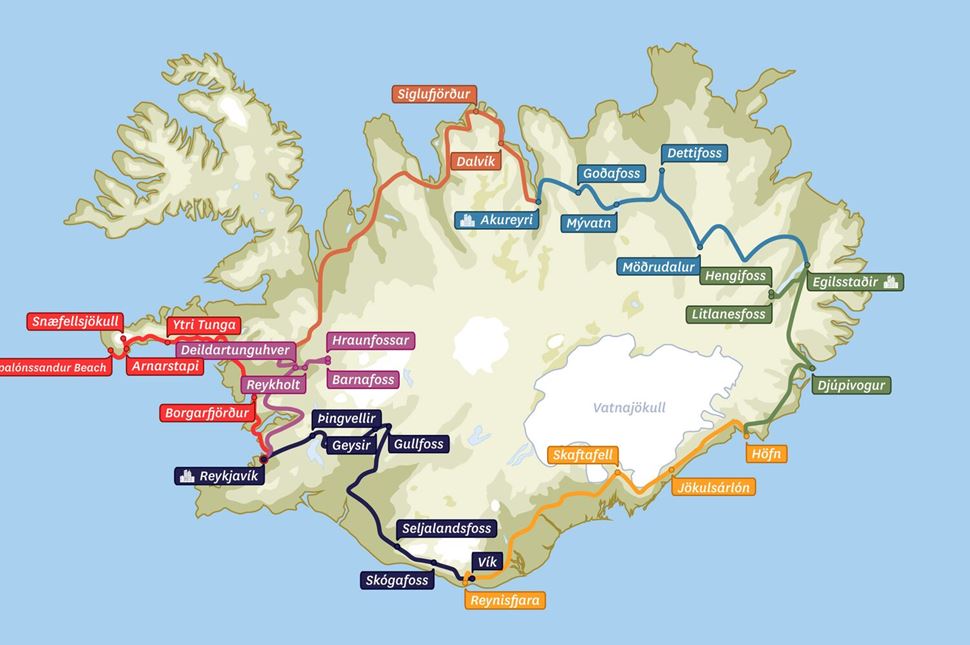Ring Road Itinerary map  Ring Road Itinerary map Iceland