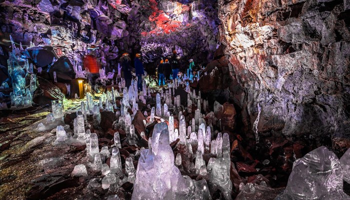 Raufarholshellir lava tunnel in Iceland with stalagmites