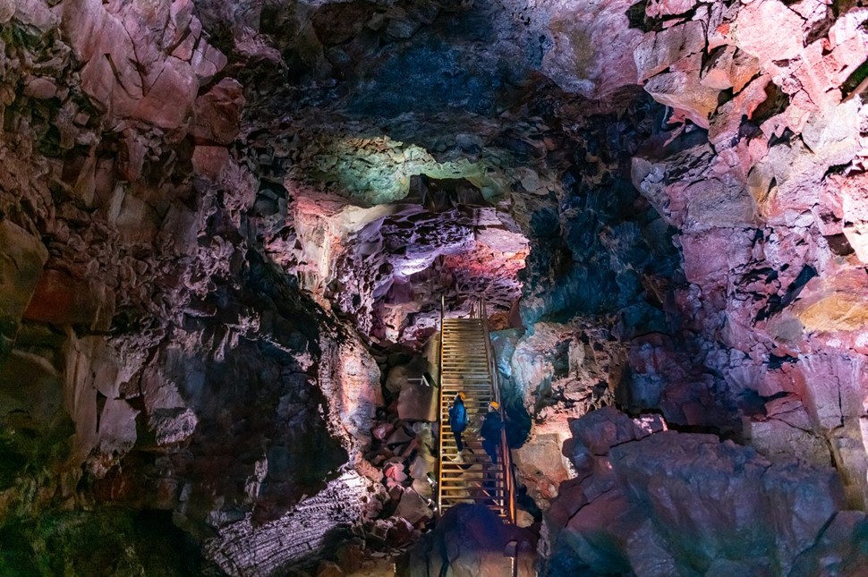 Raufarholshellir lava tube with stairs inside
