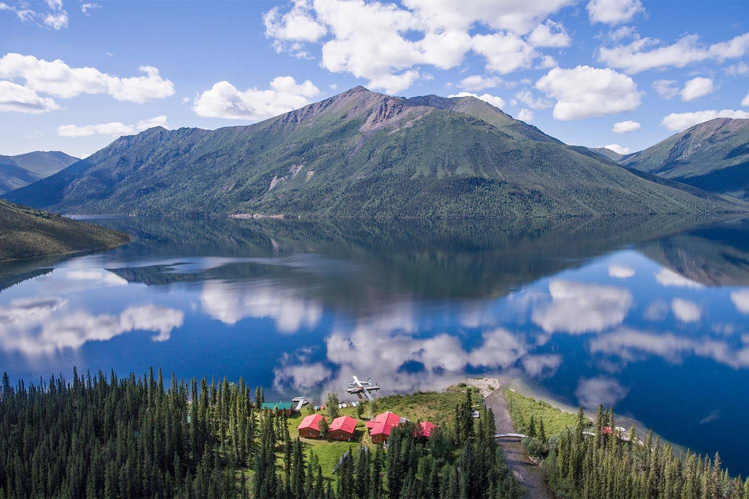 Aerial view of Tincup lake in Yukon