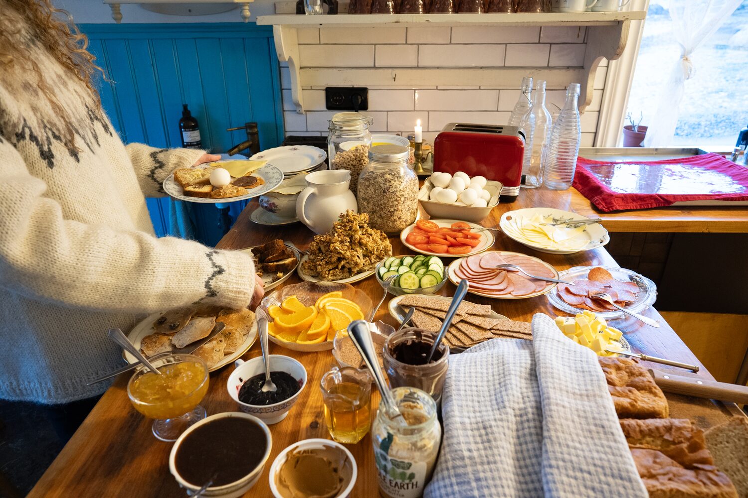 Breakfast spread with traditional Icelandic buffet breakfast in Wilderness center hotel