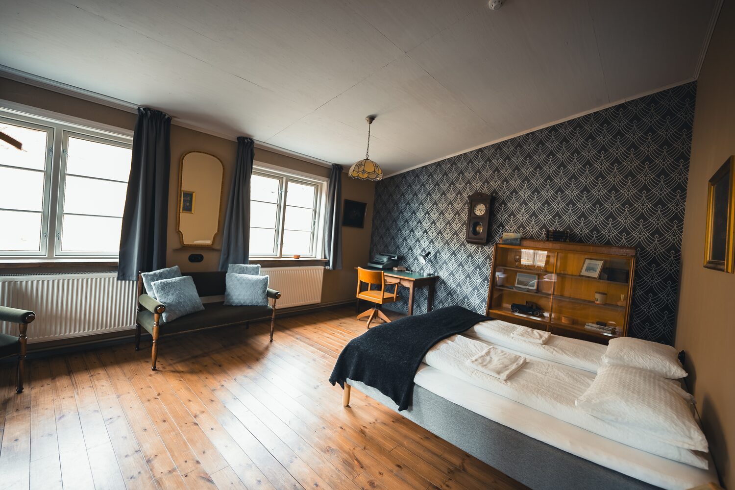 Family sized room bed and twin beds in hotel room at Wilderness center.