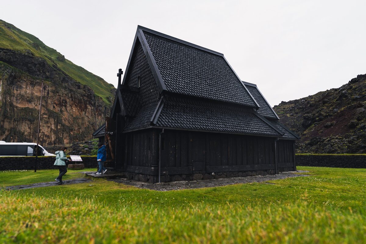 Viking black church in Vestmannaeyjar islands