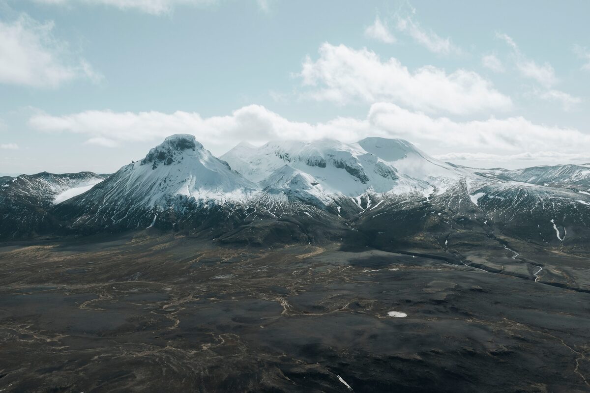 Panorama with mountains covered in snow