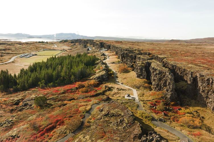 Thingvellir National Park Path between two tectonic plates in thingvellir in autumn