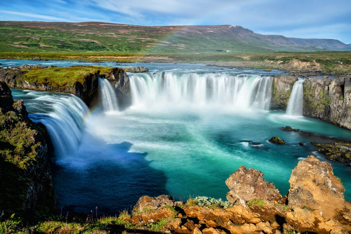 Blue waters at Godafoss waterfall