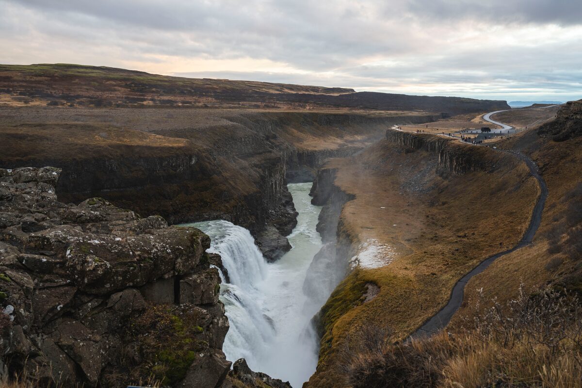 Gullfoss waterfall autumn season landscape 