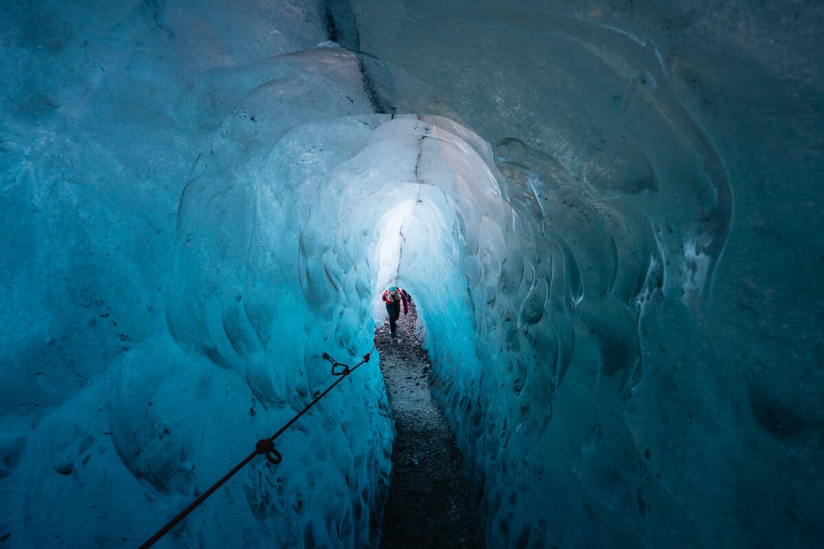 Ice Stairway Reflecting Deep Blue Color