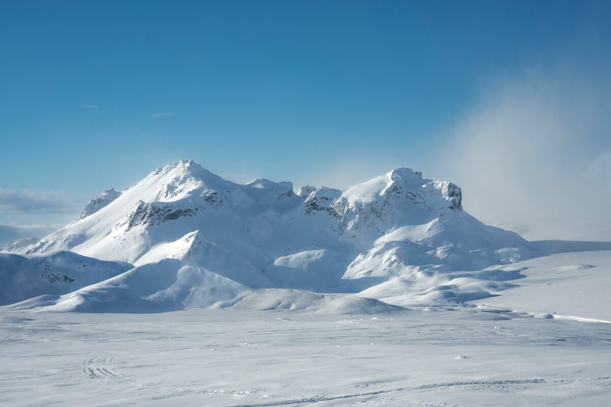 Snowy mountains on glacier in Iceland