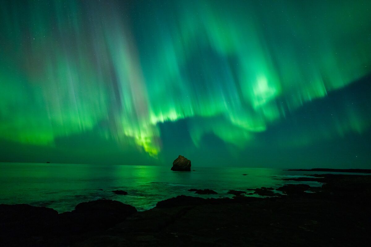 Aurora lights above sea