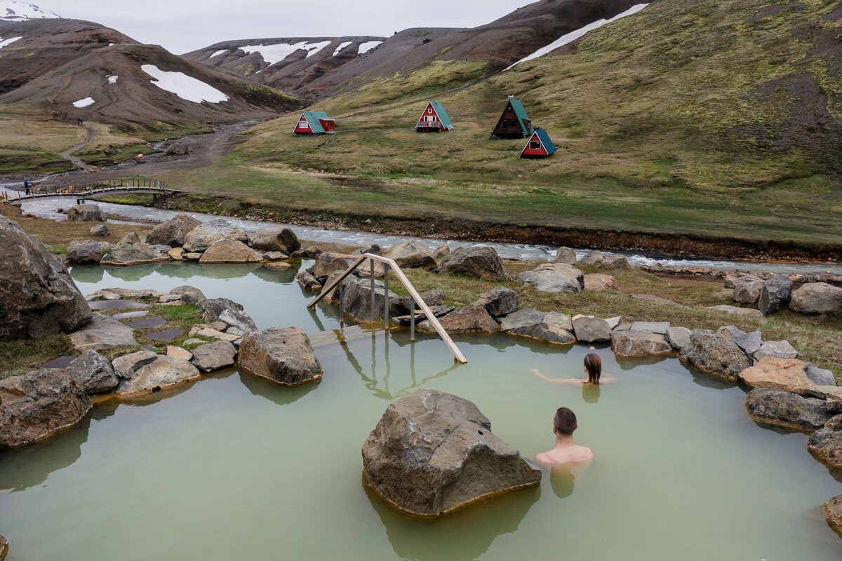 people in a highland base hot springs