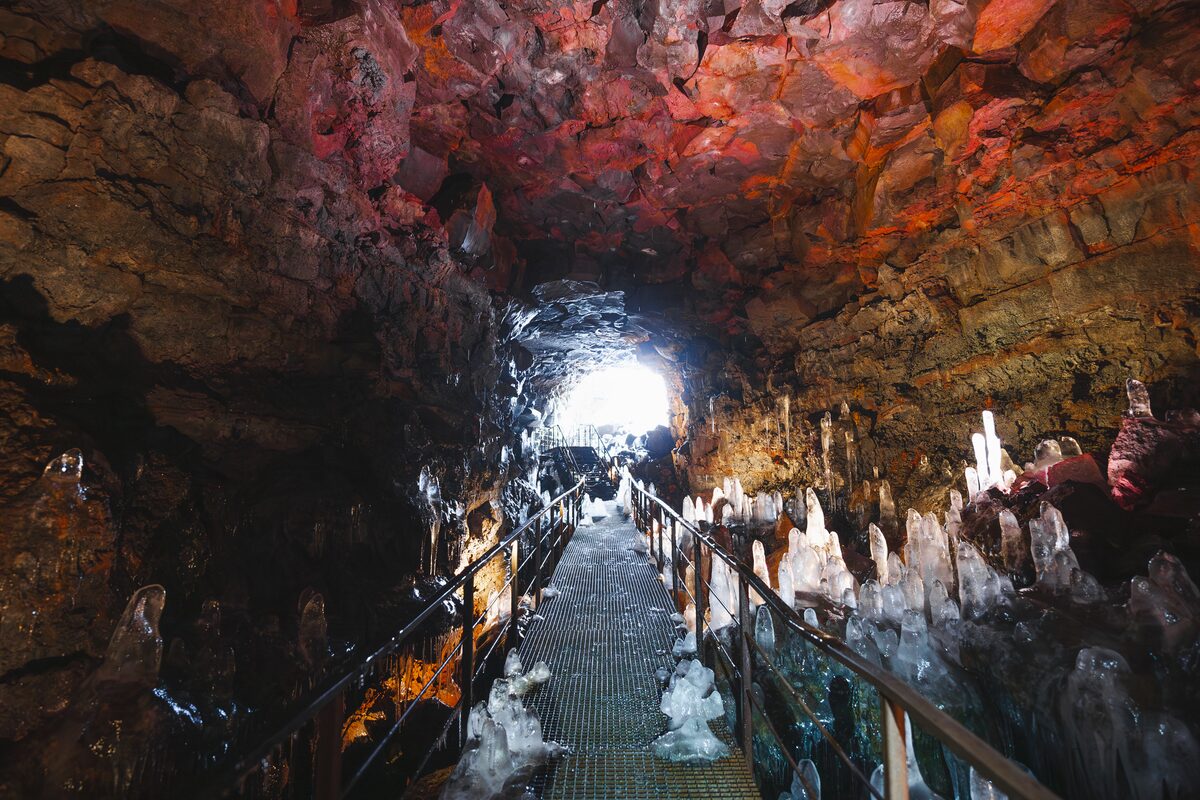 Icy Stalacmites In A Lava Tunnel in iceland