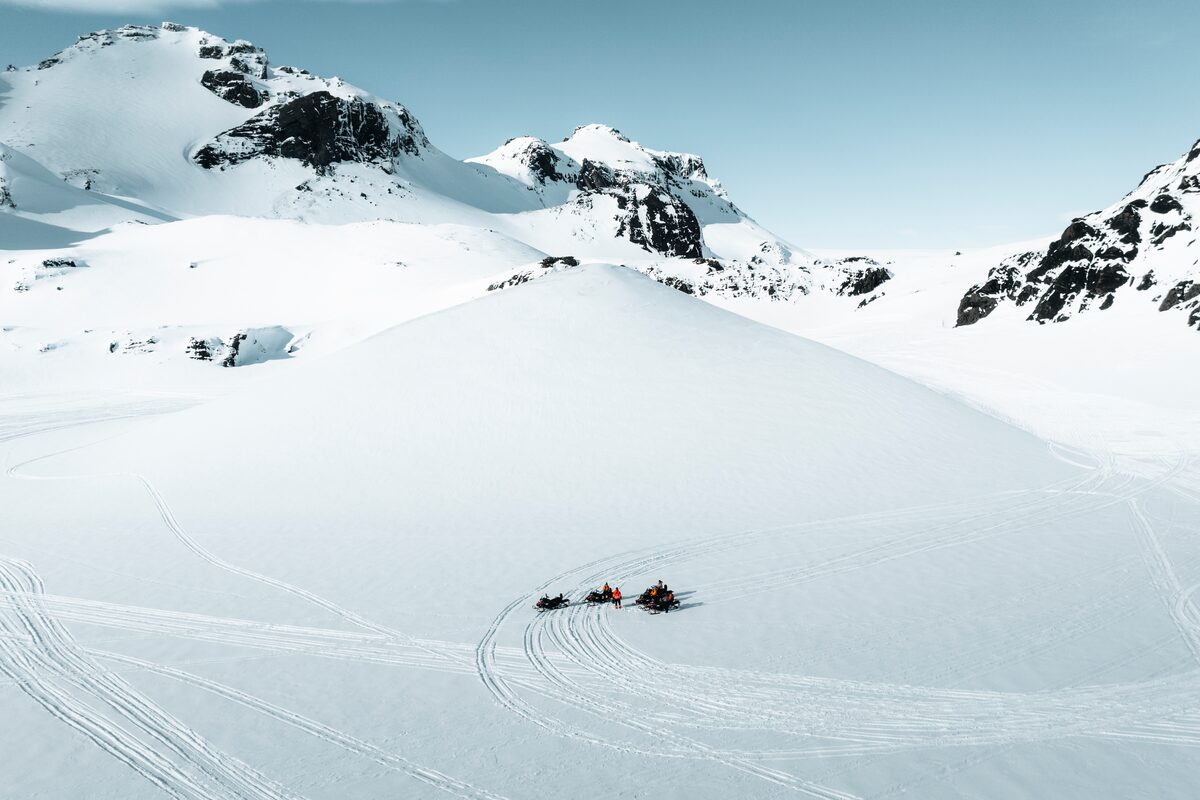 Snowmobiling Tour On Langjokull Glacier In Iceland