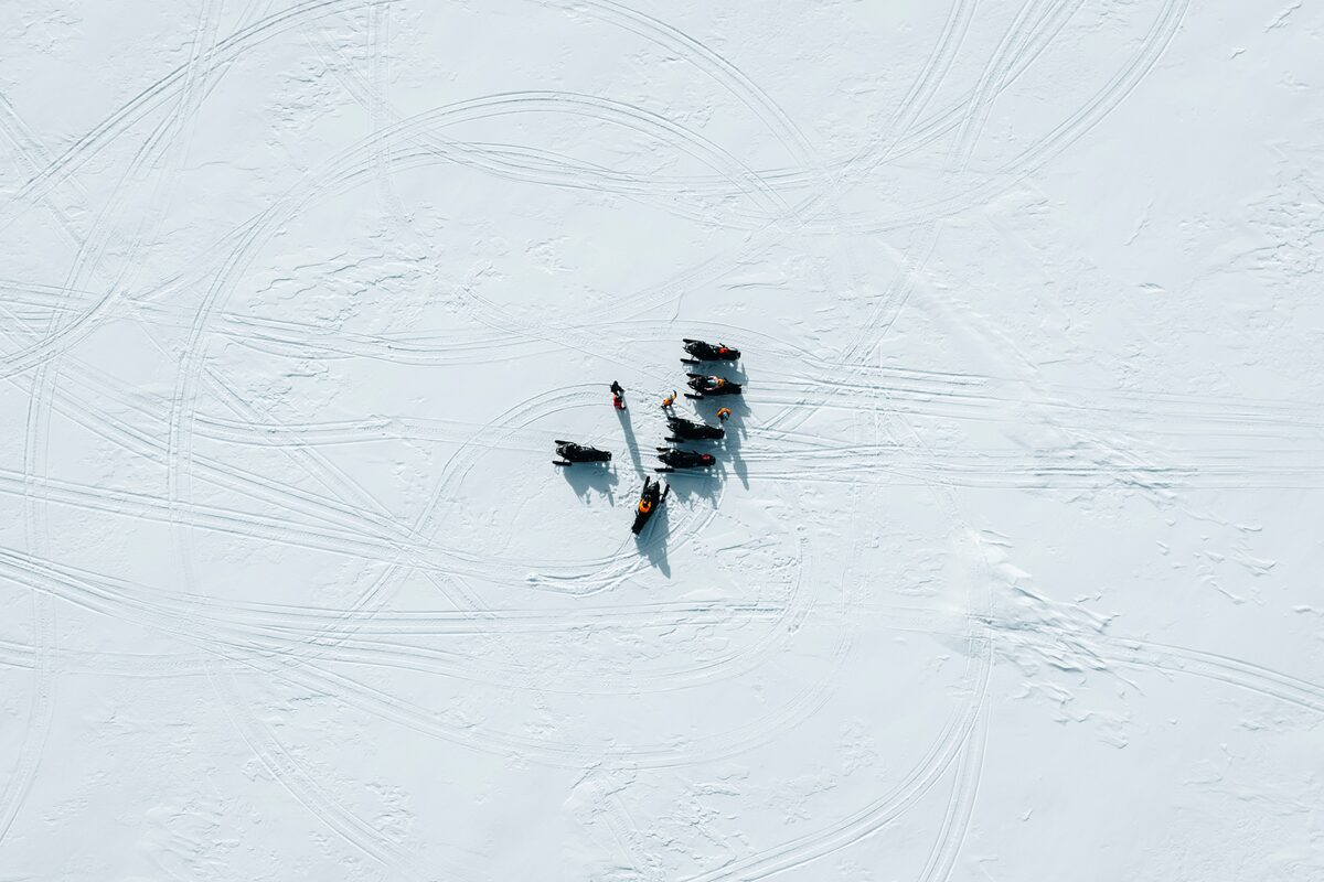 Tracks Of Snowmobiles On The Langjokull Glacier