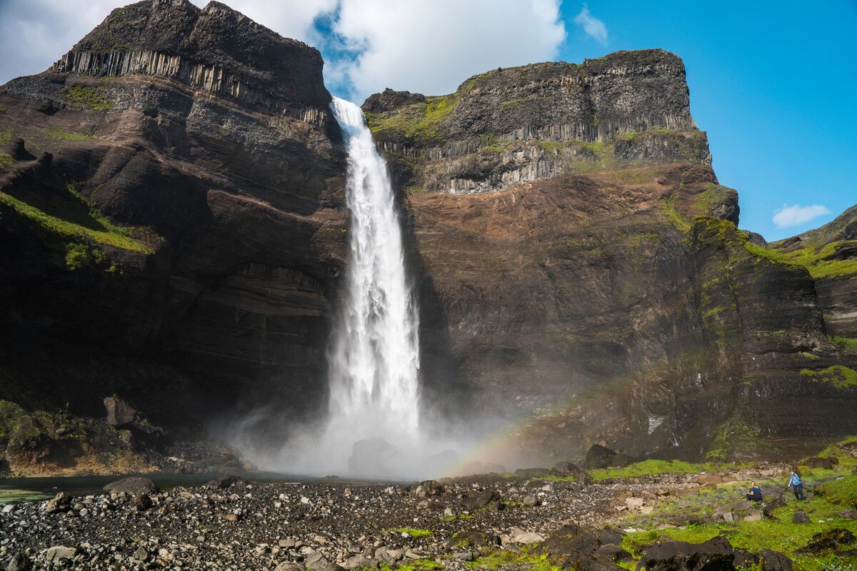 Haifoss Waterfall Photographed From Below In Iceland