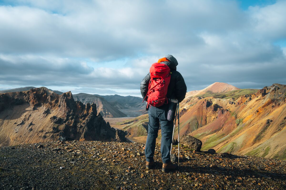 Hiker Atop Graenihryggur Enjoying The Landscape