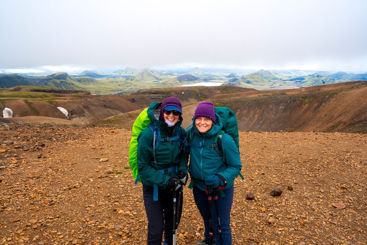 Two Women Smiling At The Camera On Laugavegur Trail in iceland
