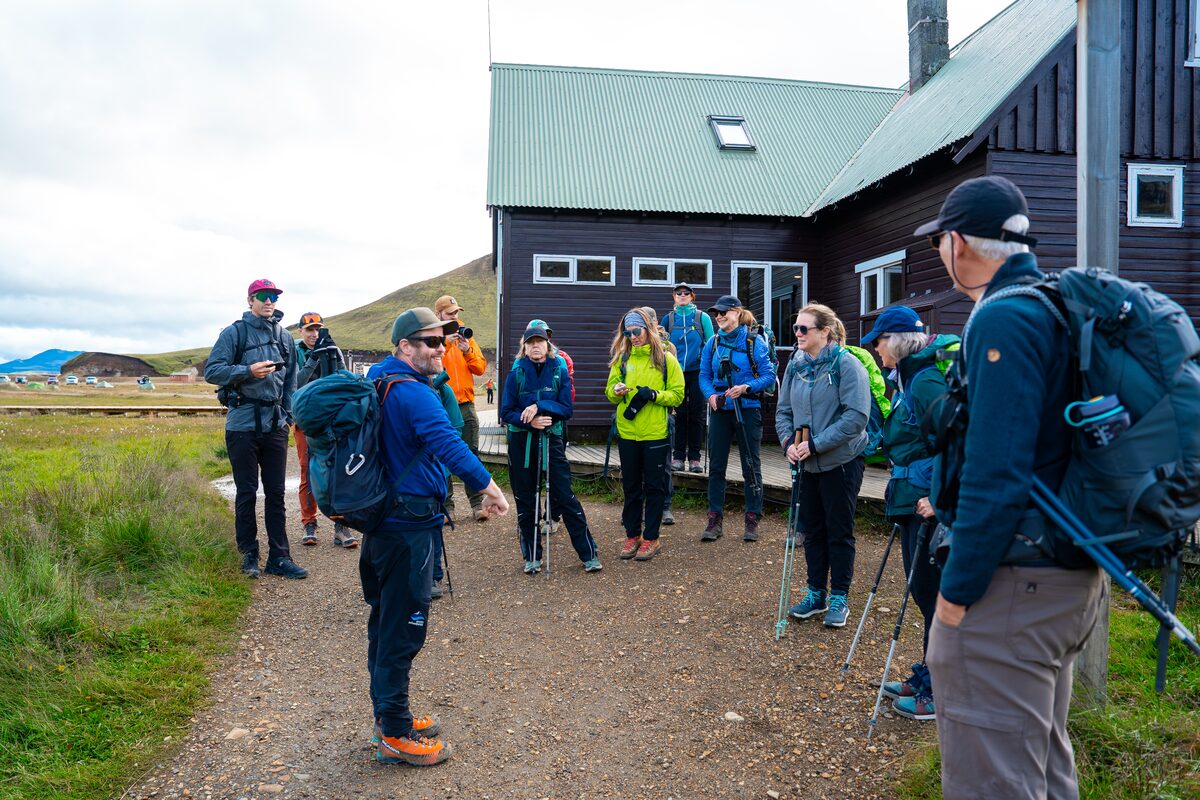 Hiking Group At Landmannalaugar Base