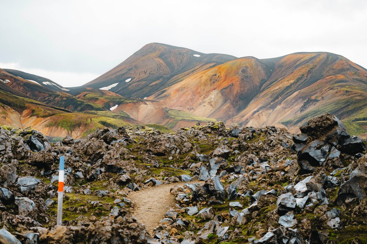 Hiking Trail At Landmannalaugar surrounded by gravel