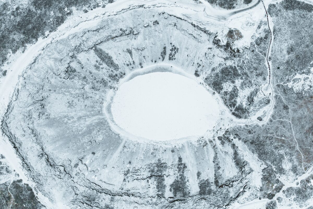 Snowy Kerid Crater In November in Iceland