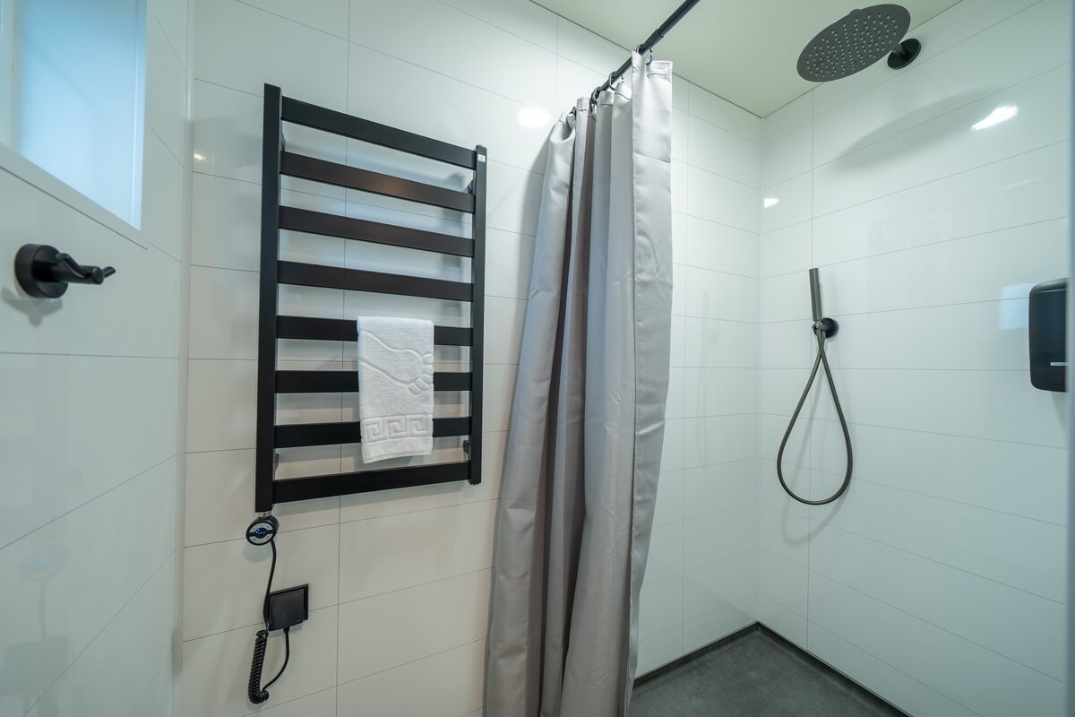 Shower In A Bathroom At Geirland Hotel in iceland